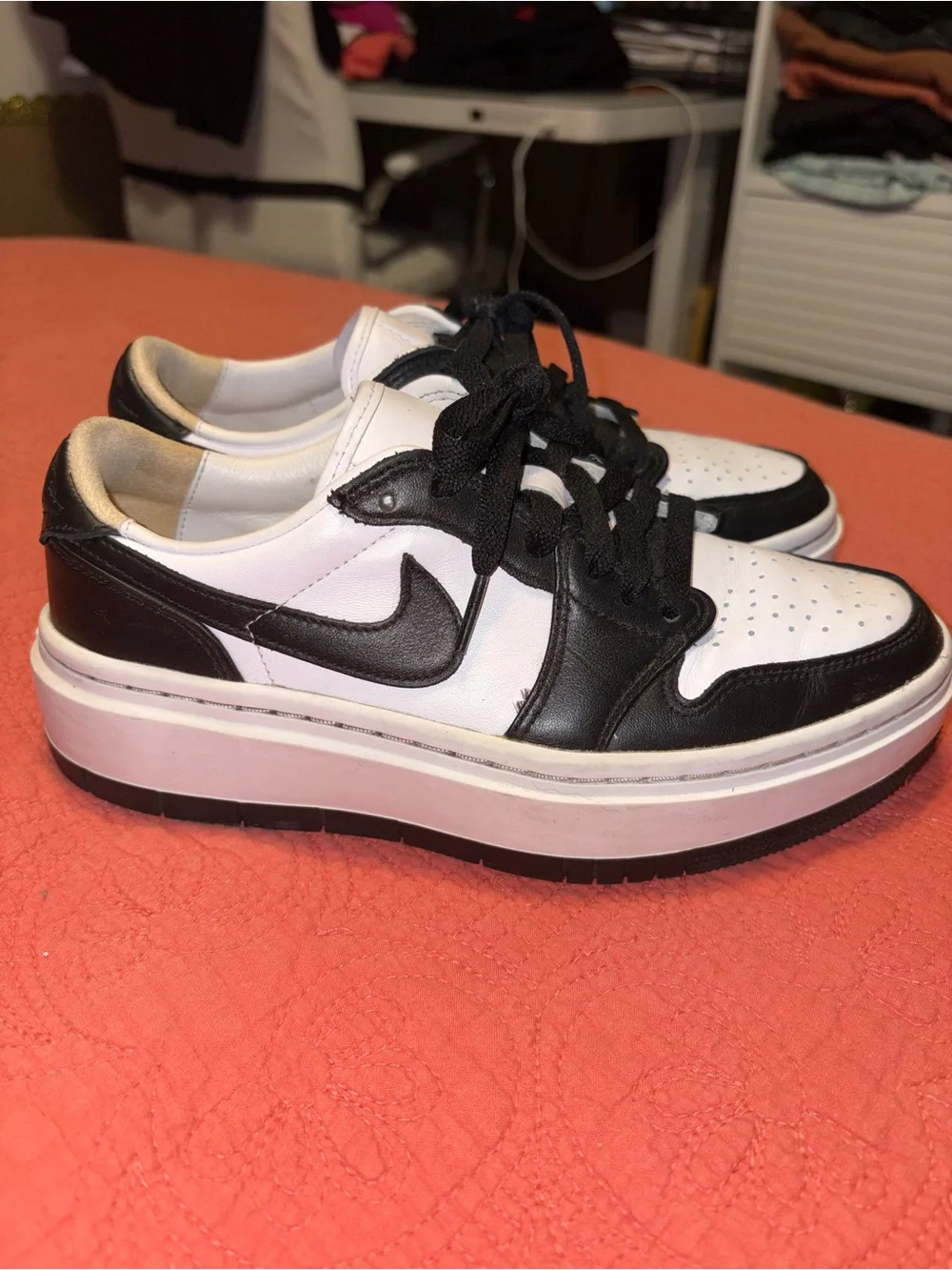 Nike White and Black Platform Low-Top Sneakers